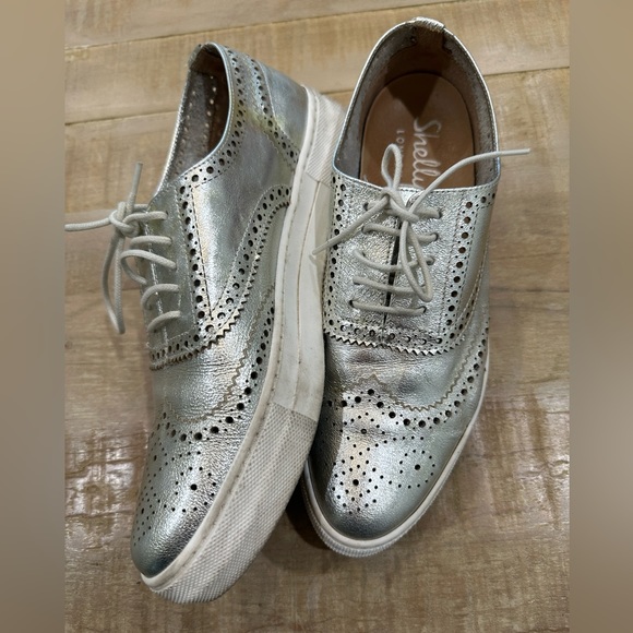 Shellys London STELLA  metallic silver Oxford platform shoes sneakers lace up - Picture 2 of 14